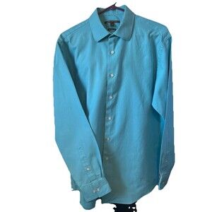 BCBG Attitude Men's Teal Long Sleeved Modern Fit Dress Shirt Cotton Large